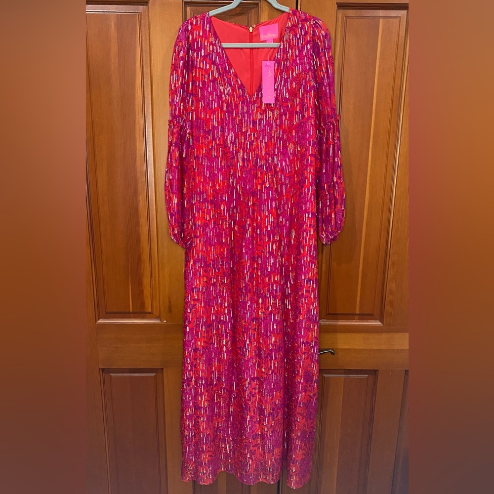Lilly Pulitzer Cleme Long Sleeve Maxi Dress Amaryllis Red Secret Hideaway